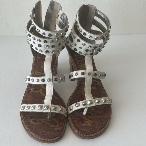 Sam Edelman Dion Block Stud Heel Gladiator Sandal Shoes White Sz.8.5 - Picture 10 of 11